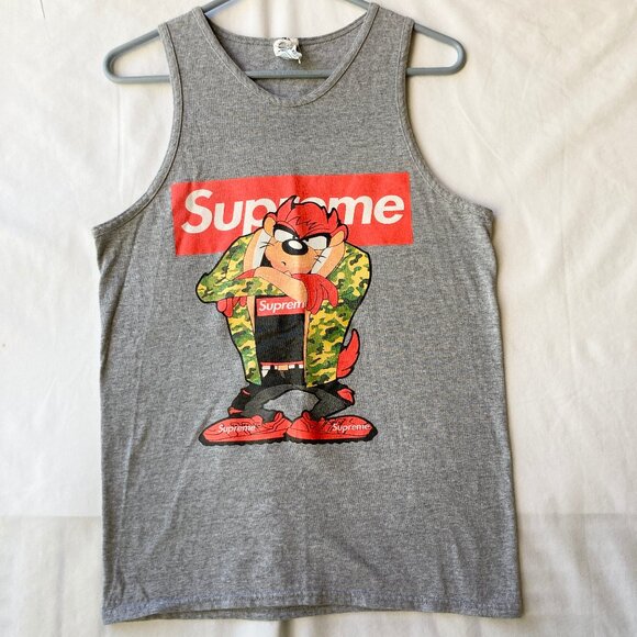 Vintage Taz Tasmanian Devil Camo Supreme Tank Top Muscle T-Shirt Size Small Gray - Picture 2 of 15